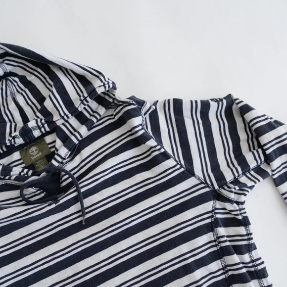Vintage Timberland Navy & White Stripe Long Sleeve Shirt with Hood Size Medium - Picture 12 of 12